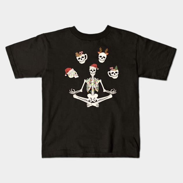 Christmas Skeleton Meditating Yoga Funny Kids T-Shirt by sarcasmandadulting